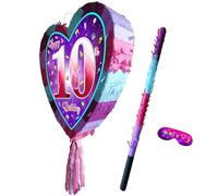 Piñata 10e anniversaire avec bâton - Jeu de fête pour filles - Grand 41 cm x 38 cm