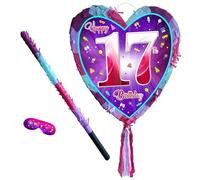 Piñata 17e anniversaire avec bâton - Jeu de dix-sept fêtes pour filles - Grand format 41 cm x 38 cm