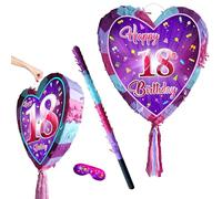 Piñata 18e anniversaire avec bâton - Jeu de 18 ans pour filles - Grand jeu de fête - 41 cm x 38 cm - The Debut