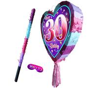 Piñata 30e anniversaire avec bâton - Jeu de 30 ans pour filles - Grand format 41 cm x 38 cm