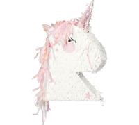 Piñata 41x48x10cm tête de licorne à remplir blanc / rose