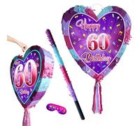 Piñata 60e anniversaire avec bâton - Jeu de 60 ans - Grand format 41 cm x 38 cm