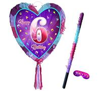 Piñata 6e anniversaire avec bâton - Jeu de 6e fête pour filles - Grand 41 cm x 38 cm