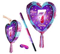 Piñata 7e anniversaire avec bâton - Jeu de sept fêtes pour filles - Grand 41 cm x 38 cm
