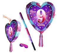 Piñata 9e anniversaire avec bâton - Girls Nine Party Smashing Game - Grand 41 cm x 38 cm