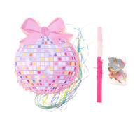 Piñata à Bonbons à Casser Boule Ronde Rose avec Ruban | Matériau en Pâte de Papier Pailleté, Mécanisme à Tirer, Confettis et Bâton Inclus, pour Anniversaire Fille
