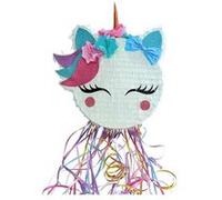 PIÑATA À CASSER RONDE TÊTE LICORNE 34X38CM BLANC