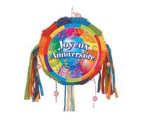 PIÑATA À TIRER ROND JOYEUX ANNIVERSAIRE COLORÉ