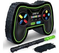 Pinata de Contrôleur de Jeu Vidéo Set de Pinata de Fiesta de Manette de Jeu avec Bandeau et Bâton Fournitures de Fête d'Anniversaire de Joueur Pinata de Jeux pour Enfants Carnaval (Vert)