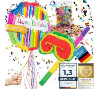 Pinata décoration de fête à remplir de bonbons pour anniversaire enfant mariage fête (Anniversaire + tige & masque pour les yeux)