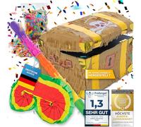 Pinata décoration de fête à remplir de bonbons pour anniversaire enfant mariage fête (Coffre au trésor + baguette & masque pour les yeux)