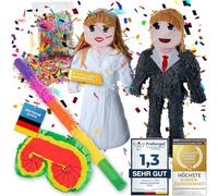 Pinata décoration de fête à remplir de bonbons pour anniversaire enfant mariage fête (Couple de mariés + baguette & masque pour les yeux)