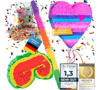 Pinata décoration de fête à remplir de bonbons pour anniversaire enfant mariage fête (Cœur + tige & masque pour les yeux)