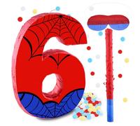 Piñata en forme d'araignée numéro 6 de 40,6 cm avec bâton de 40,6 cm pour décoration de fête d'anniversaire pour garçon et fille (6e)