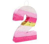 Piñata en forme de chiffre 2 rose et doré pour décoration de fête d'anniversaire de fille, taille S, 41,9 x 27,9 x 7,6 cm