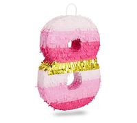 Piñata en forme de chiffre 8, rose et doré pour décoration de fête d'anniversaire de fille, taille S, 41,9 x 27,9 x 7,6 cm