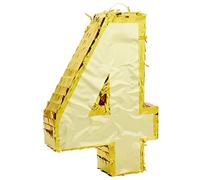 Pinata en forme de petit chiffre 4 doré pour 4ème anniversaire, 40 x 28 x 8 cm
