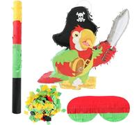 Piñata en papier pour perroquet pirate avec bâton pour décoration de fête d'anniversaire sur le thème des pirates