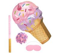 Piñata Glace Rose en Papier, Cône Dessert, Fête Garçon Fille | Compartiment à Bonbons, Design Suspendu, Décor Photo, Branches D’arbre, Crochets au Plafond