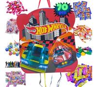 Piñata Hot Wheels + Pack 70 friandises sans gluten et jouets Piñata - Piñata Anniversaire - Hot Wheels Anniversaire - Piñata - Remplissage Enfant Hotwheels - Chuches Fête PARTY4EVER