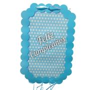 Piñata Joyeux anniversaire 30 x 47 cm Motif à pois bleu ciel et blanc Décoration de fête