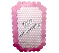 Pinata Joyeux Anniversaire Rose et Blanc à Pois 30 x 47 cm Décoration de Fête