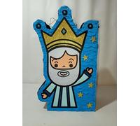 Piñata moulée en carton en forme de roi magique, faite à la main, 50 cm, bleu avec étoiles dorées
