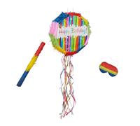 Pinata Relaxdays pour anniversaire, avec bâton et masque, pinata à remplir pour enfants, H x D : 32 x 9 cm, colorée