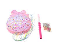 Piñata Ronde Rose en Papier à Paillettes pour Anniversaire | Kit avec Bâton et Confettis, Mécanisme à Tirer, Décoration Suspendue Photo Booth, pour Ados et Filles
