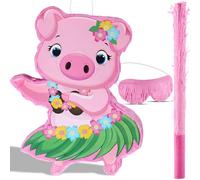 Piñatas de Petit Cochon Décorations de Fête Hawaïennes Pinata Cochon Rose avec Confettis Bâton Bandeau pour Enfants Filles Garçons Été Hawaii Fête d'Anniversaire, 16,5 x 12,4 x 3,1 Pouces