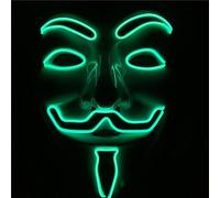 Pinatas Masque d'Halloween LED V pour Vendetta - Masque de hacker Guy Fawkes avec fil électroluminescent | Accessoire de déguisement Cyberpunk pour cosplay et fête