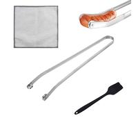 Pince à barbecue avec molette - Pince réversible avec brosse en silicone - Avec chiffon en fil de fer - 40 cm de long - En acier inoxydable - Pour la cuisson, le barbecue, le buffet