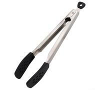 Pince à barbecue en silicone et acier inoxydable 304 avec poignée antidérapante et antidérapante pour une manipulation sûre et des aliments pendant la cuisson (noir)