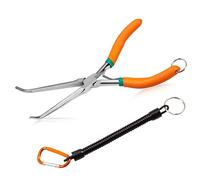 Pince à bec aiguille de 17,8 cm à longue portée avec dents, mini pince de précision à bec extra long avec cordon anti-perte pour espaces étroits, pince d'extraction d'aiguille (pointes incurvées