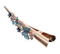 Pince à Bec de Canard Fleurie Bleue en Alliage Métal, Élégante | Finition Dorée avec Cristaux Brillants, Style Rétro Féminin, pour Séances Photo et Cortèges Nuptiaux