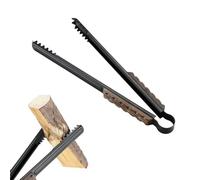 Pince à bois de cheminée de camping avec pince dentelée en forme de ciseaux pour feu de camp, foyer avec main en bois, anti-brûlure, longueur 40,6 cm