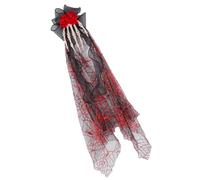 Pince à cheveux à main squelette avec accent de fleur rouge, accessoire de cheveux en tulle d ' Halloween et voile en toile pour le de fête, photos, événements à thème, accessoire gothique, à