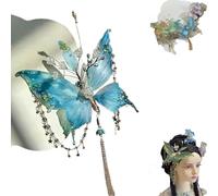 Pince à cheveux à pompon en forme de larmes de papillon, pinces à cheveux à motif d'ailes de fée perlées for coiffures, élégante pince à cheveux à pompon en soie brillante en forme de papillon(Blue)