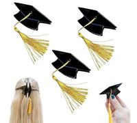 Pince à cheveux à pompon en forme de toque de remise de diplôme, mini pinces à cheveux avec pompon jaune pour femmes et jeunes filles, serre-tête style chapeau de docteur, accessoire (3PCS)