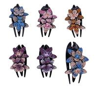 Pince à Cheveux à Trois Dents 6 Pièces Fleur Ornée de Cristaux Plastique | Finition Soignée, Look Diamant, Lot de 6, pour Mariages et Fêtes, Usage Brides et Filles Couleur Aléatoire