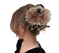 Pince à cheveux avec bourgeons de fleurs - Perles et pompons - Barrette antidérapante - Faux épingles bohème pour mariée, coiffures décoratives pour femme et fille