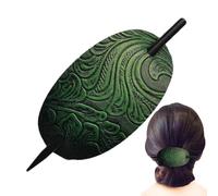 Pince à cheveux avec éponge pour cheveux en cuir synthétique tige ovale, traîneau de cheveux en bâton | Porte de queue de cheval élégante, aiguille pour cheveux en cuir, accessoires pour cheveux