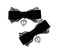 Pince à cheveux avec nœud papillon en dentelle pour femme - Pendentif en forme de cœur croisé - Clip latéral des années 2000 - Nœud pour cheveux de femme de chambre - Ornement de coiffure