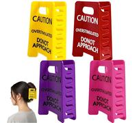 Pince à cheveux avec signe d'avertissement surstimulé, pince à cheveux d'avertissement de ne pas approcher, pinces à griffes jaunes amusantes à forte adhérence pour femmes (4Pcs)