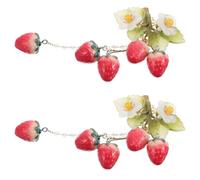 Pince à Cheveux Chinoise Ancienne Fraise Vintage, pour Chignon Élégant | Alliance Résine et Métal, Décor Fraise Réaliste et Fleur Blanche, Lot de 1 Paire, Rouge Blanc