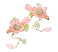 Pince à Cheveux Chinoise Ancienne pour Filles, Fleur et Pompon Rose | Alliage, Maintien Doux et Confort, Tresses ou Queues, Scène Cosplay et Spectacles