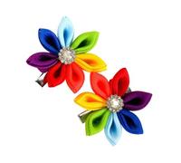 Pince à cheveux colorée avec nœud papillon - Jolie fleur - Arc-en-ciel - Épingles à cheveux pour filles - Tendance des années 2000