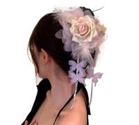Pince à cheveux de Style chinois for femmes, 2 pièces, pompon papillon, fleur, serre-tête, sensation de requin(Pink)