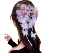 Pince à cheveux de Style chinois for femmes, 2 pièces, pompon papillon, fleur, serre-tête, sensation requin(Purple)