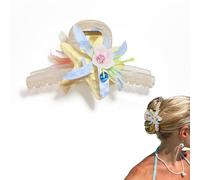 Pince à cheveux double face en forme d'étoile de mer antidérapante - Fleurs roses et bleues - En plastique - Pour l'été et les océans - Accessoire de cheveux pour femme